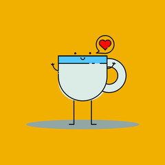 Cute cup of tea with love illustration. food vector icon, flat graphic symbol in trendy flat design style. food character