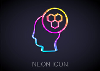 Glowing neon line Beekeeper icon isolated on black background. Special protective uniform. Vector