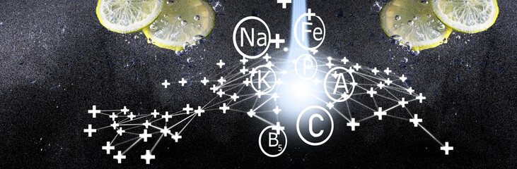 Water drops on ripe sweet lemon. Fresh lime  background with copy space for your text. Vegan concept.