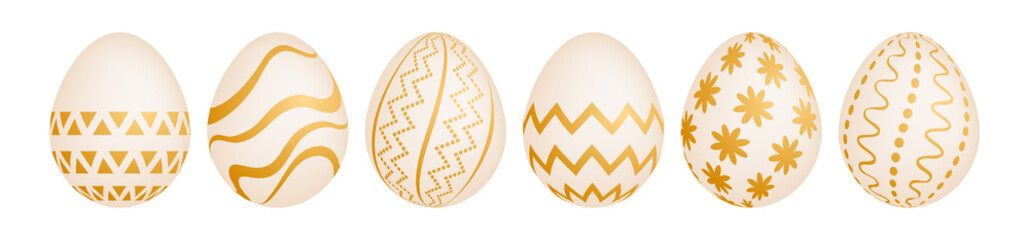 Set of six gold Easter eggs