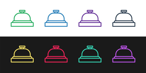 Set line Hotel service bell icon isolated on black and white background. Reception bell. Vector