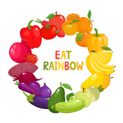 Vector concept - eat colors, violet fruit and vegetable in round