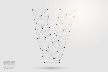 Abstract letters font is composed of three-dimensional triangles, lines, dots and spider webs of connections. Vector illustration eps 10.