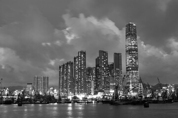 Fototapeta na wymiar Skyline of Victoria Harbor of Hong Kong city at night