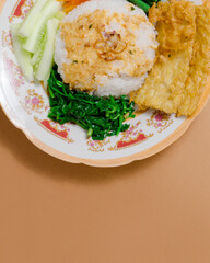 Pecel Rice Close Up and Brown Background