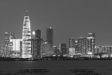 Fototapeta na wymiar Skyline of Shenzhen city, China at night. Viewed from Hong Kong border
