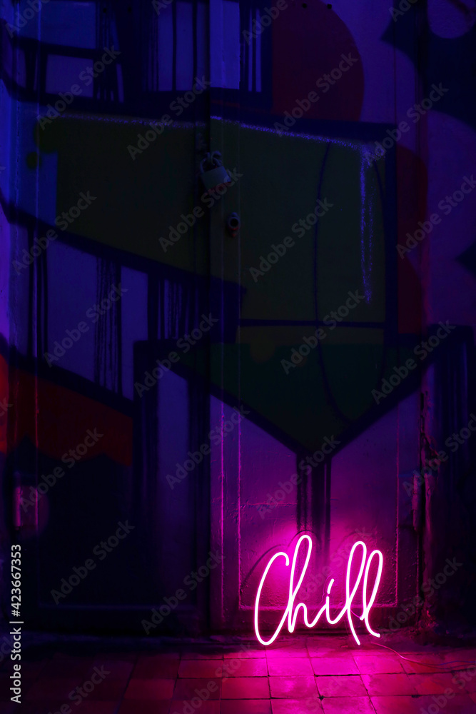 Wall mural Pink neon sign chill. Trendy style. Neon sign. Custom neon. Home decor.