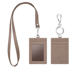 id card holder, business card case with neck strap, mockup with leather texture