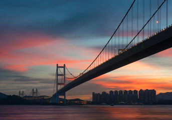 Fototapeta na wymiar Tsing Ma bridge in Hiong Kong under sunset