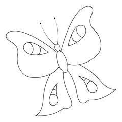 Butterfly. Peacock eye. Sketch. Insect with patterned wings. Vector illustration. Coloring book for children. A creature born of a caterpillar. Outline on white isolated background. Doodle style. 