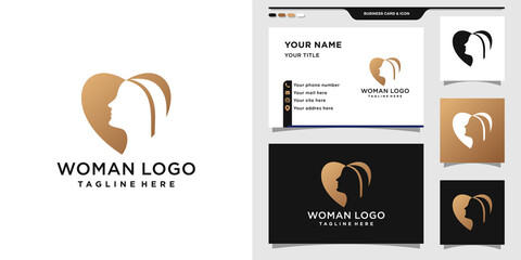 Simple and elegant woman logo design template with love style. Logo design for inspiration, illustration and business card Premium Vector