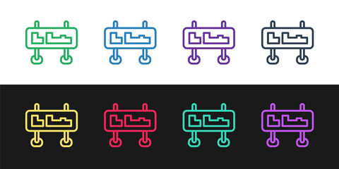 Set line Road traffic sign. Signpost icon isolated on black and white background. Pointer symbol. Isolated street information sign. Direction sign. Vector