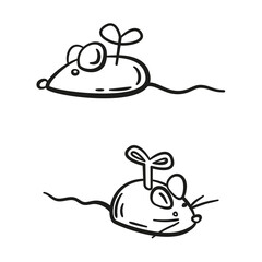 Doodle clockwork toy mouse. Accessories for pets. Line Hand drawn vector illustration.