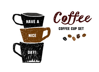 コーヒーカップのイラストセット。メッセージ入り