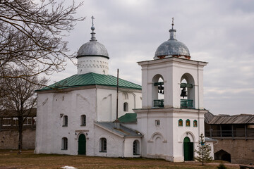 Fototapeta na wymiar St. Nicholas Cathedral in Izborsk fortress, Russia