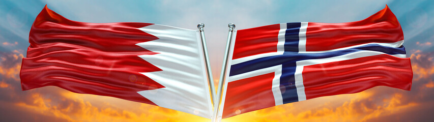 Fototapeta na wymiar Bahrain Flag with Norway Flag and large Gradient Double Flag 