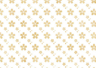 金箔の桜　パターン　背景イラスト素材（金色・白）