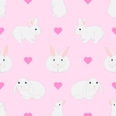 Pattern with rabbits and hearts. Vector illustration.