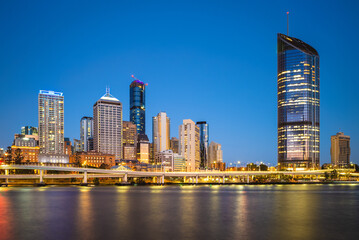 skyline of Brisbane at night, capital of Queensland, Australia