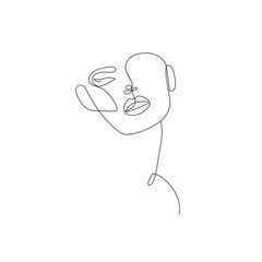One Line Hand Draw Woman Face. Woman Head Continuous One Line Vector Drawing. Style Template with Abstract Female Face Modern Minimalist Simple Linear Style. Beauty Fashion Design