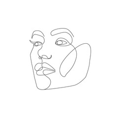 One Line Hand Draw Woman Face. Woman Head Continuous One Line Vector Drawing. Style Template with Abstract Female Face Modern Minimalist Simple Linear Style. Beauty Fashion Design