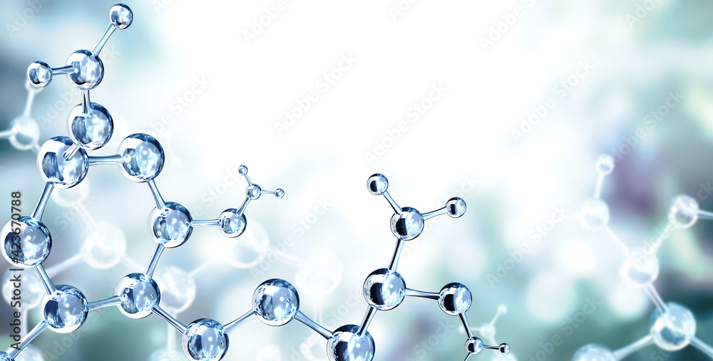 Wall mural horizontal banner with glass model of molecule