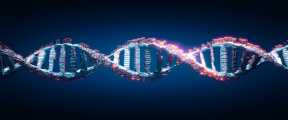 DNA digital. Study of gene structure of cell. Molecule structure. Genetic engineering of the future. 3d illustration