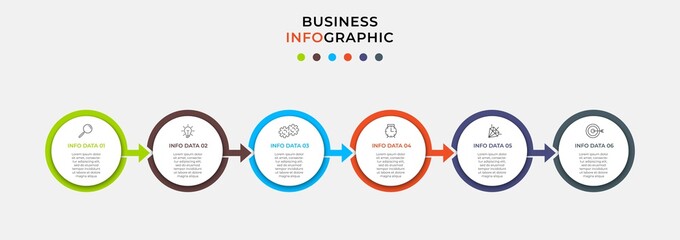 Vector Infographic design business template with icons and 6 options or steps. Can be used for process diagram, presentations, workflow layout, banner, flow chart, info graph