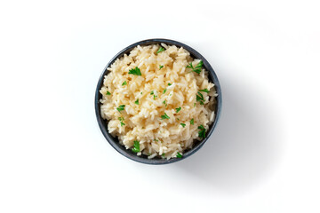 Rice in a bowl, overhead shot