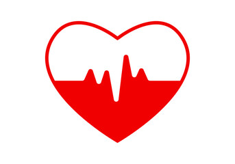 Heartbeat with heart shape. Pulse line. Health, ecg, cardiogram and cardiology symbol. Vector illustration.