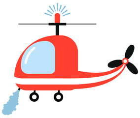 Firefighter helicopter. Rescuer. Illustration for children. Flat style. White background, isolate. Vector illustration.