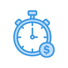 Time is money icon vector illustration in blue style about marketing and growth for any projects
