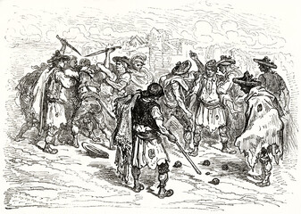 Bowls players quarrel in Valencia, Spain. By Dore, publ. on Le Tour du Monde, 1862