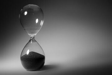 Black and white photo of hourglass close up