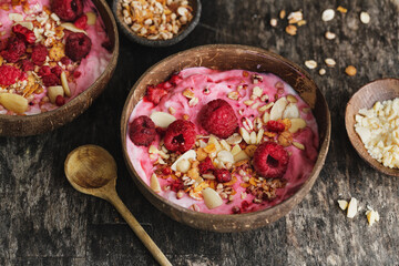Granola with berries and yogurt in bowl
