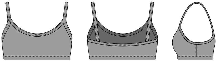 Women’s sports bra template vector illustration ( front, back, side ) | Gray
