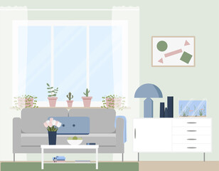 Modern interior in a living room. Concept illustration.