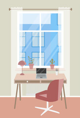 Workplace room or home office interior. Colorful vector illustration.