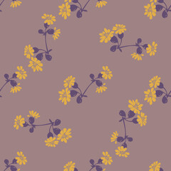 Hand drawn meadow flowers seamless pattern abstract background wallpaper. Line art botanical illustration. Floral wall art vector illustration, trendy color pastel mauve graphic design, print, textile