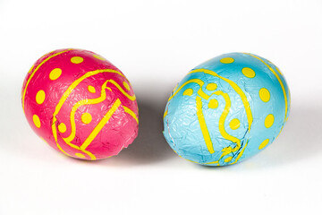 Pink and blue chocolate eggs for Easter