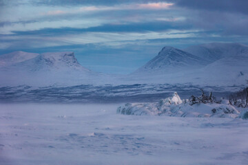 The frozen lake Tornetr&auml;sk in Swedish Lapland. Beautiful ice forms create an amazing sight.