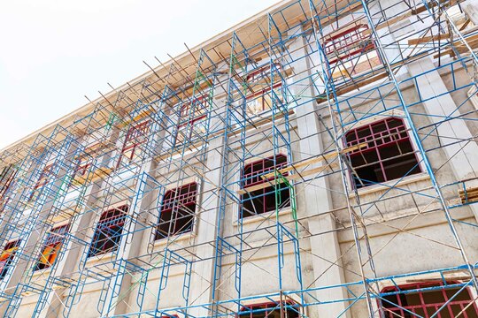 Steel Scaffolding Outside The Building Under Construction