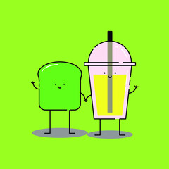 Cute avocado toast and softdrink Illustration. modern simple food vector icon, flat graphic symbol in trendy flat design style. food character