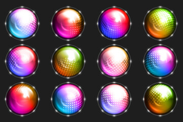 Sphere dot ball abstract dotted circle glowing button element design set vector illustration