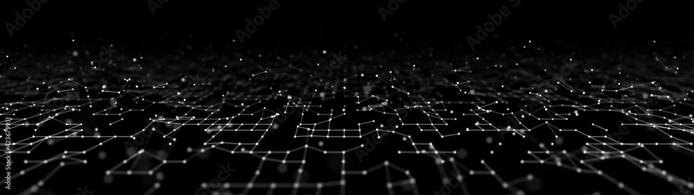 Leinwandbilder Corrupted network or connection. Abstract digital background of points and lines. Glowing plexus. Big data. Abstract technology science background. 3d rendering