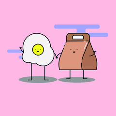 Cute sunny side up egg and package Illustration. modern simple food vector icon, flat graphic symbol in trendy flat design style. food character