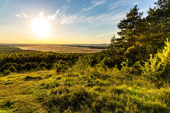 Panoramic view of Bledowska Desert plateau bush, wooded and sandy landscape at Czubatka view point near Klucze in Lesser Poland