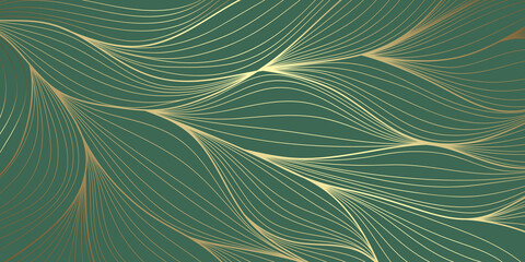 Gold abstract line arts background vector. Luxury wall paper design for prints, wall arts and home decoration, cover and packaging design.