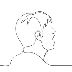 head of a man who screams - one line drawing. profile portrait of a man with his mouth wide open © Kamila Bay