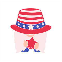 Naklejka premium Patriotic gnomes wear a top hat adorned with the red and blue stars of the American flag.
